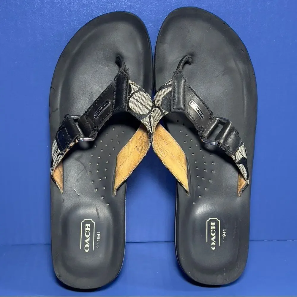 Coach Jada‎ Monogram Leather Sandals Black Womens 7.5B A1563